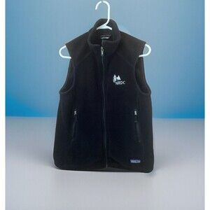 Patagonia Synchilla Womens Fleece Vest Jacket Large Black NRDC Logo Full Zip